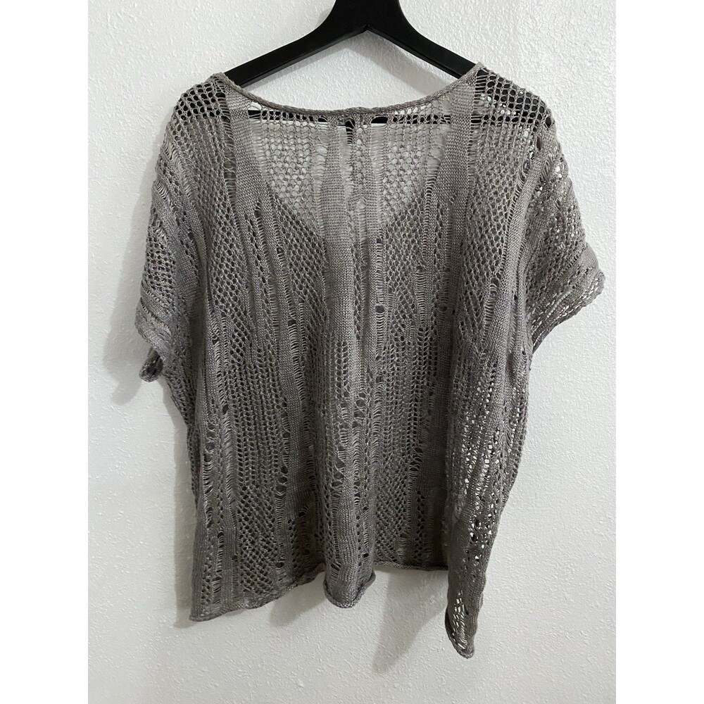 Eileen Fisher Gray Linen Short Sleeve Loose Knit Sweater L M14 - Picture 4 of 7